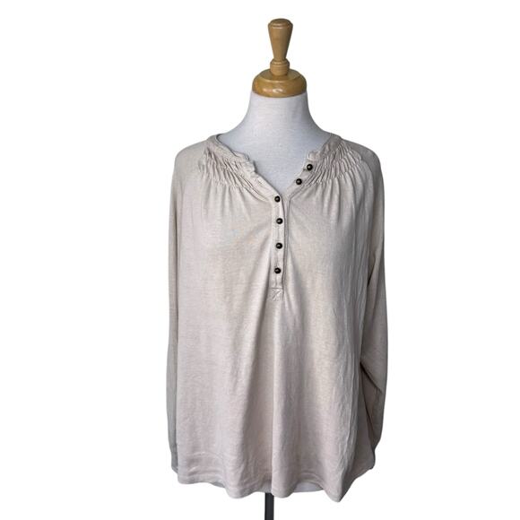 WRAP LONDON Hemp Cotton Button Front Boho Blouse Size US 10 Tan - Picture 1 of 12